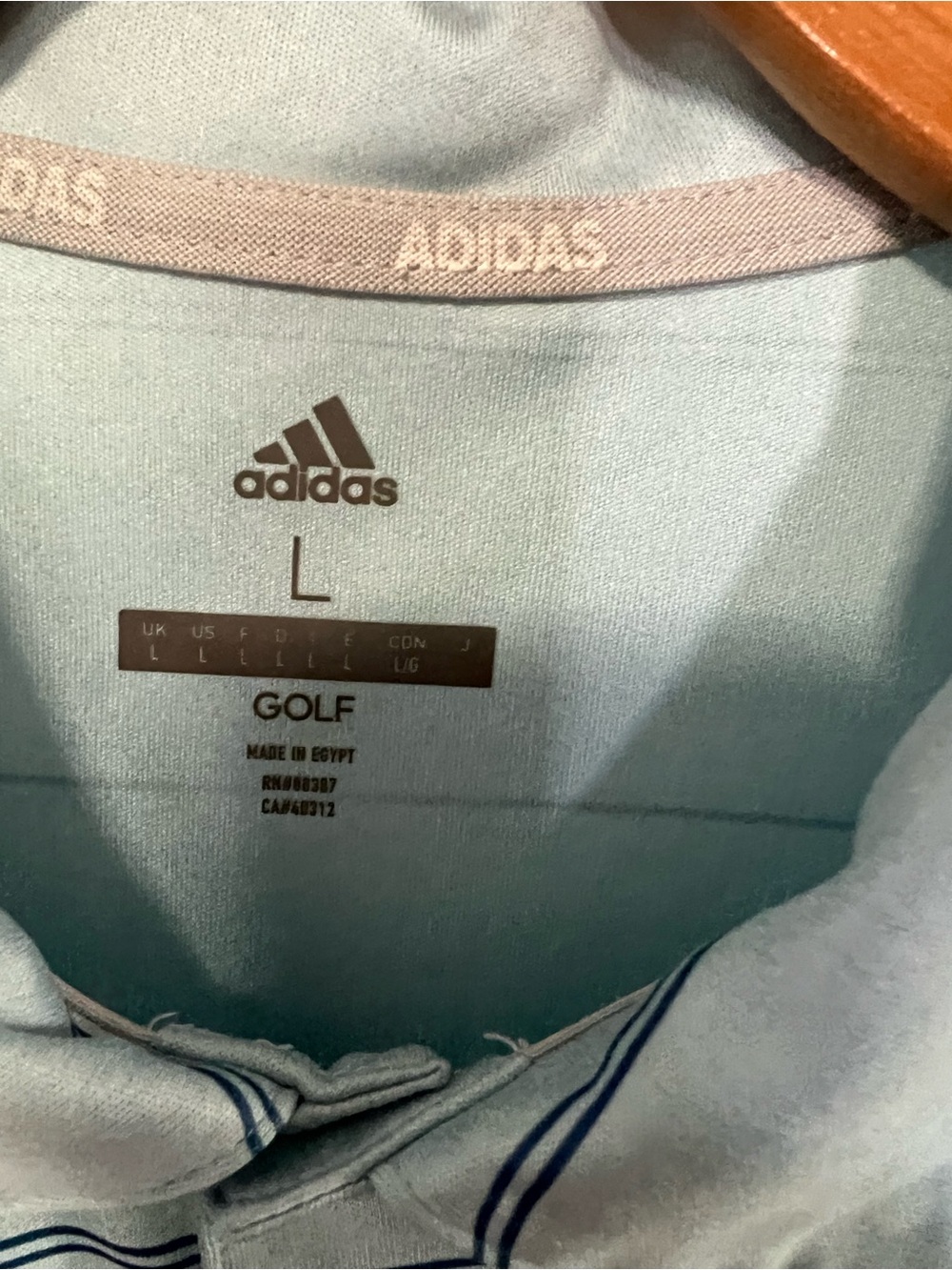 adidas Men’s Seafoam Blue Polo with Thin Navy Stripes - Picture 3 of 4